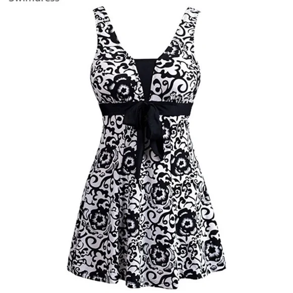 NWT $159 WANTDO 10 SWIM DRESS NAVY WHITE ONE PIECE SWIMSUIT